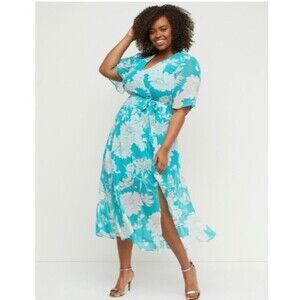 New Lane Bryant Floral Fairy Whimsical Midi Dress Sz 16 Flutter Sleeve Tropical